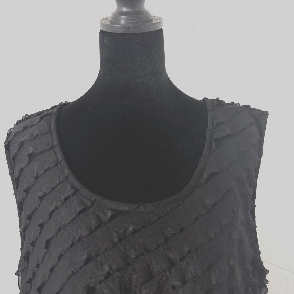 CJ Banks Midi Dress Plus Size 3X Black Sheer Asymmetric Ruffle Lined Cocktail
